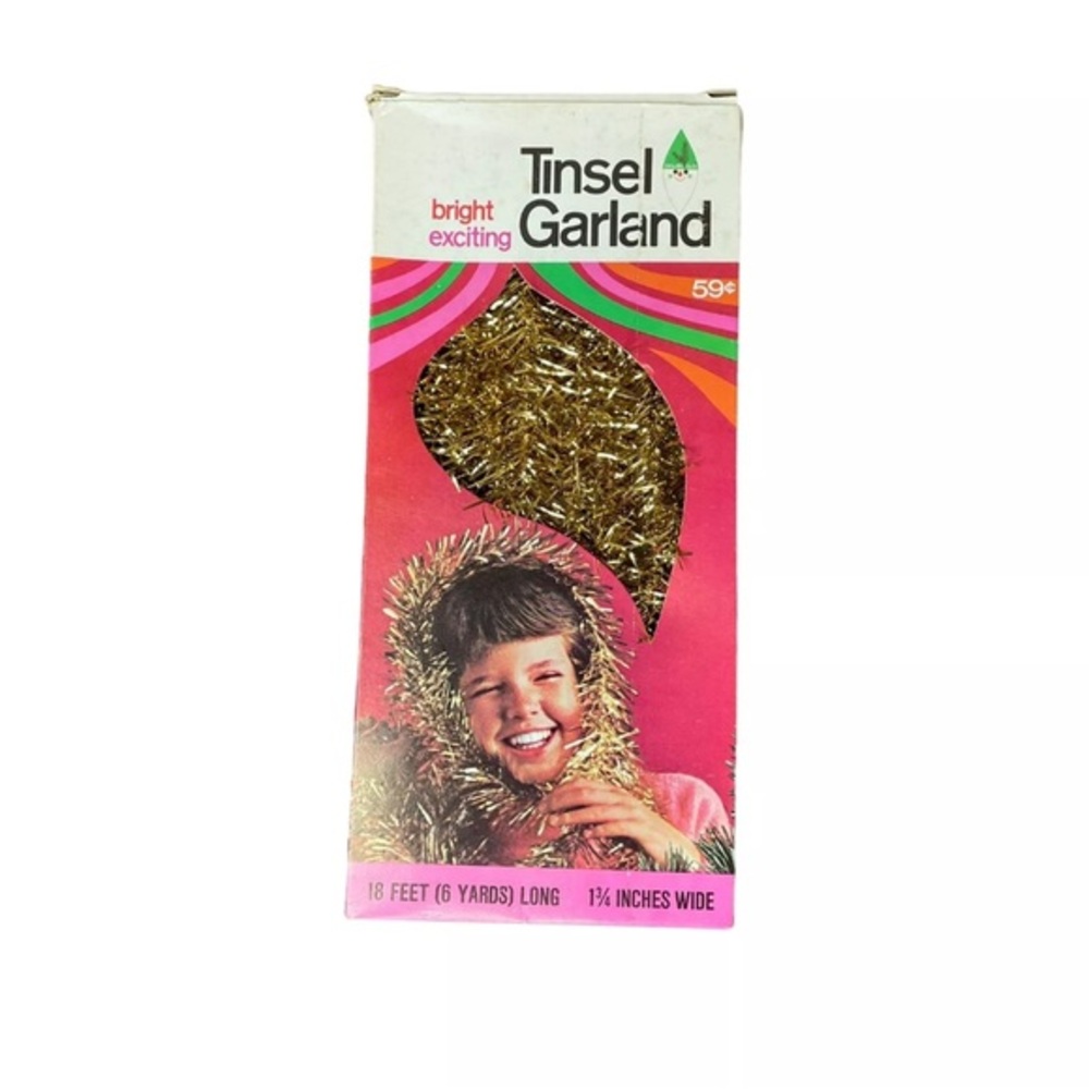 Vintage Tinsel Garland Bright Exciting Gold 1968 in Original‎ Box